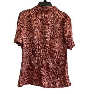 Mixit Womens Coral Black Abstract Ruched Front Short Sleeve Button Up Blouse M